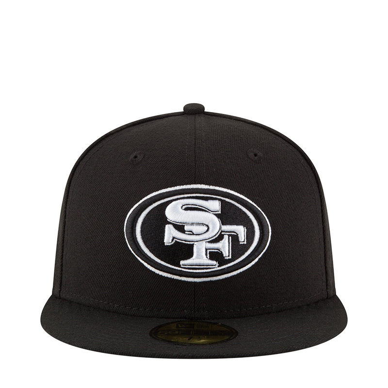 Black baseball cap with white San Francisco 49ers logo on front