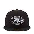 Black baseball cap with white San Francisco 49ers logo on front