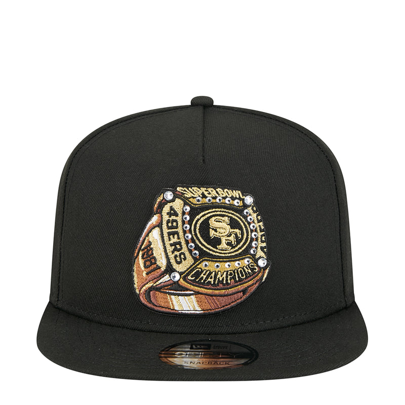 Black baseball cap with embroidered championship ring badge