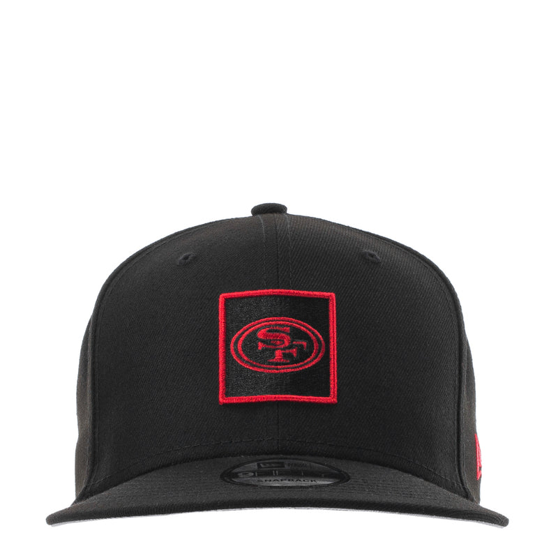 Black baseball cap with red square patch logo