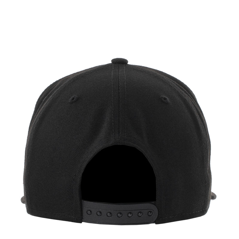 Black baseball cap with adjustable snapback strap