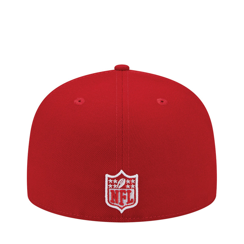 Scarlet red baseball cap with embroidered NFL shield patch on back