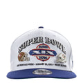 White and blue two-tone baseball cap with Super Bowl XIX patch on front