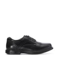 Men's black leather oxford shoe with lace-up front and rounded toe