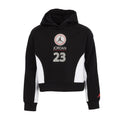 Youth black hoodie with JORDAN 23 front logo and white blocked sleeve panels