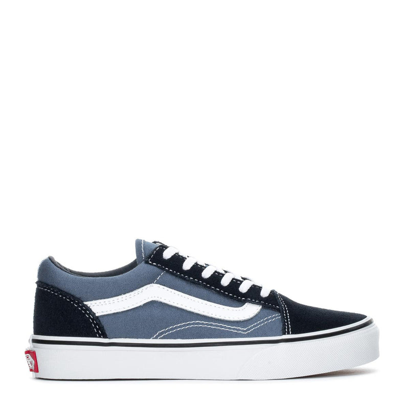 Kids low-top sneakers in navy and white, lace-up, white side stripe