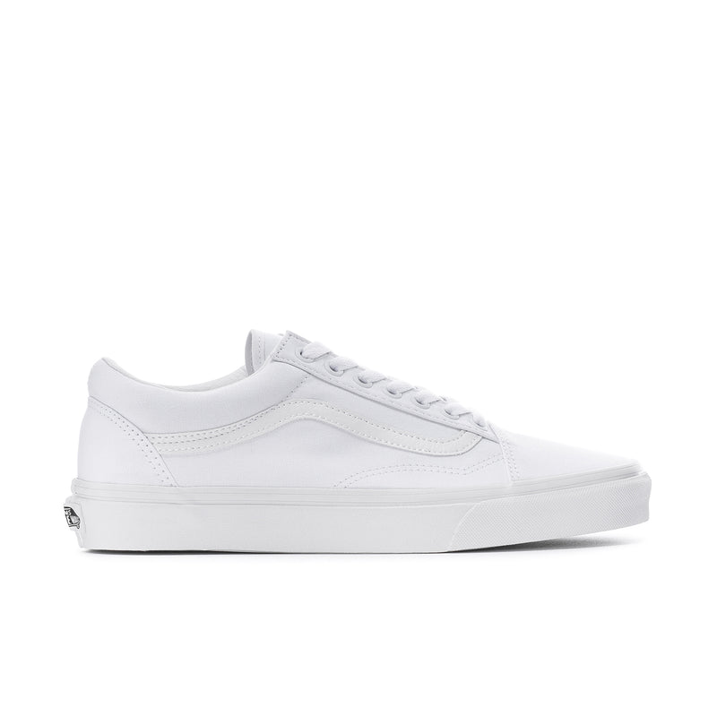 Men's white low-top sneakers with lace-up front and side stripes