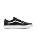 Men's black low-top canvas sneaker with white side stripe and lace-up closure