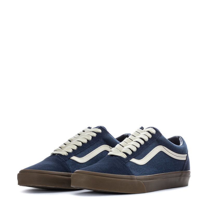 Old Skool men's navy canvas low-top sneakers, pair view with cream laces