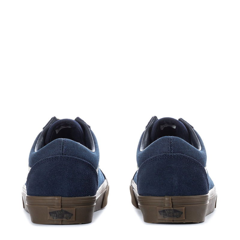 Old Skool men's navy canvas sneakers, heel and collar view