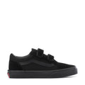 Kids black sneakers with two hook-and-loop straps and low vulcanized rubber sole