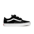 Vans men's low-top sneakers, black with white side stripe and white rubber sole