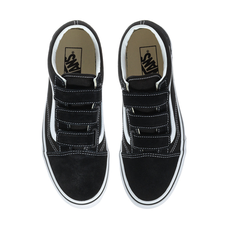 Vans men's low-top sneakers in black, with adjustable straps and white trim