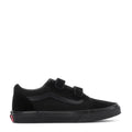 Black youth skate shoes with two hook-and-loop straps and low-profile rubber sole