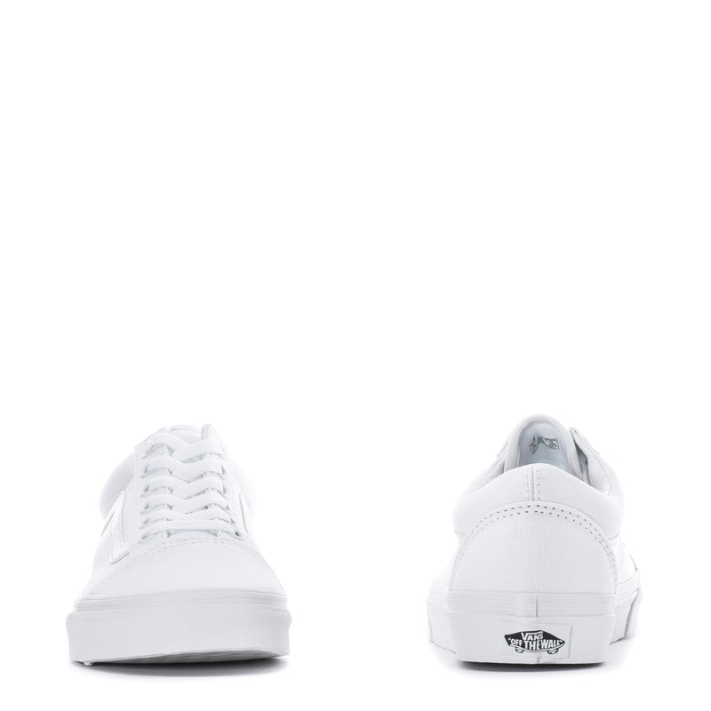 Youth white low-top skate sneakers, back view with heel collar