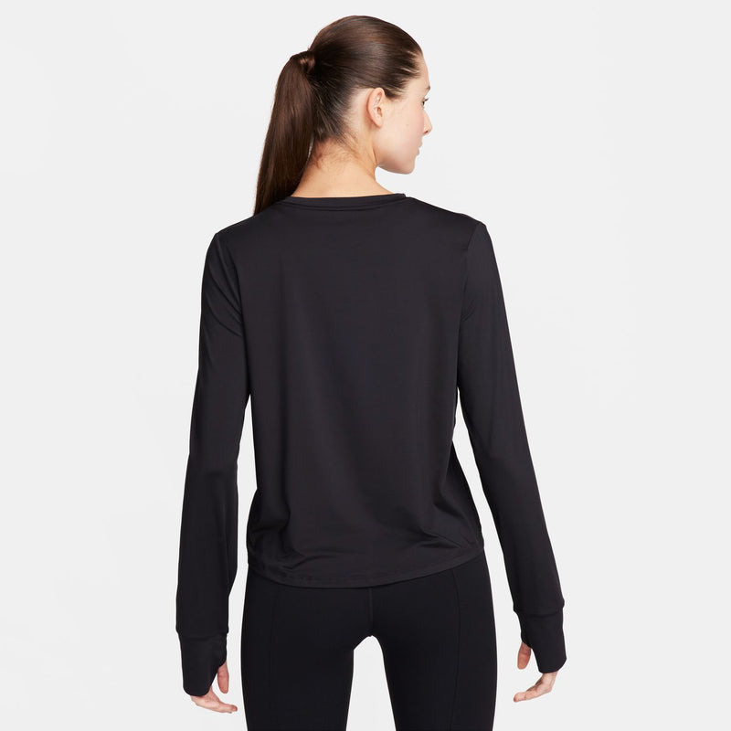 Women's black long-sleeve Dri-FIT top, back view, full-length sleeves