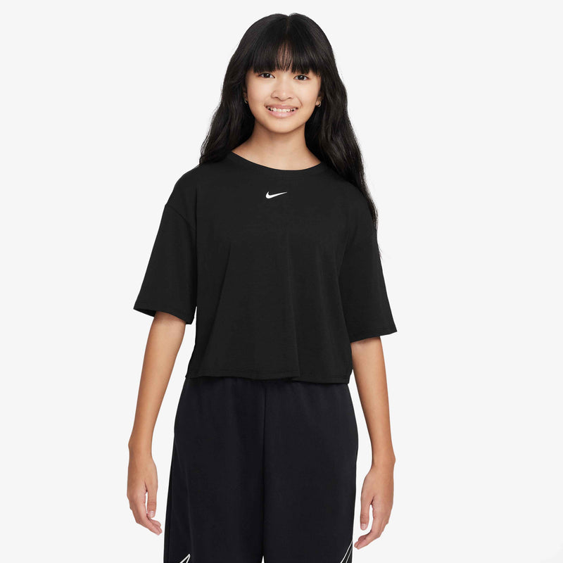 One Relaxed Older Kids' (Girls') Dri-FIT Short-Sleeve Top in Black/White
