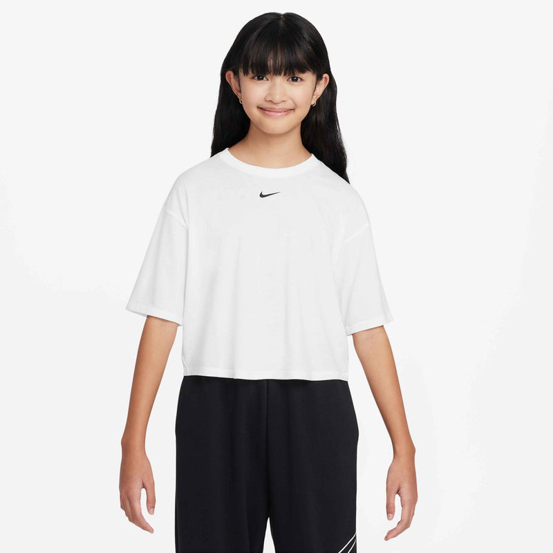 One Relaxed Older Kids' (Girls') Dri-FIT Short-Sleeve Top in White/Black