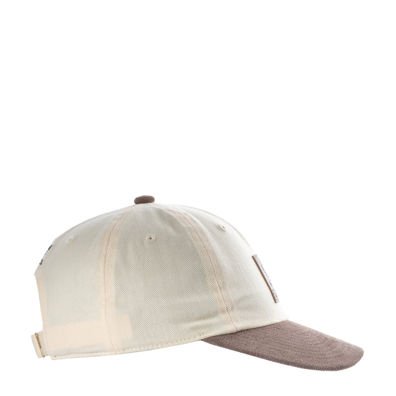 adidas Originals Terrace snapback cap with white crown and brown brim, side view