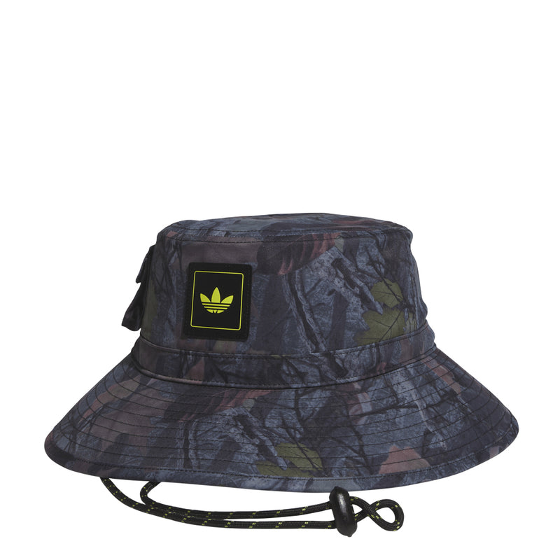 Tree camo boonie hat with neon drawcord and front logo patch