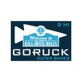 GORUCK Outer Banks Kill Devil Hills welcome sign graphic, blue and white, 8 miles