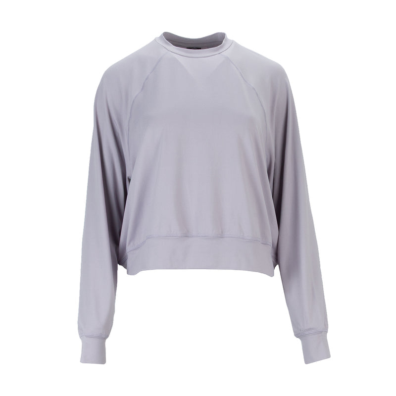 Oversize long-sleeve top in light violet, crew neck, raglan sleeves, cropped hem