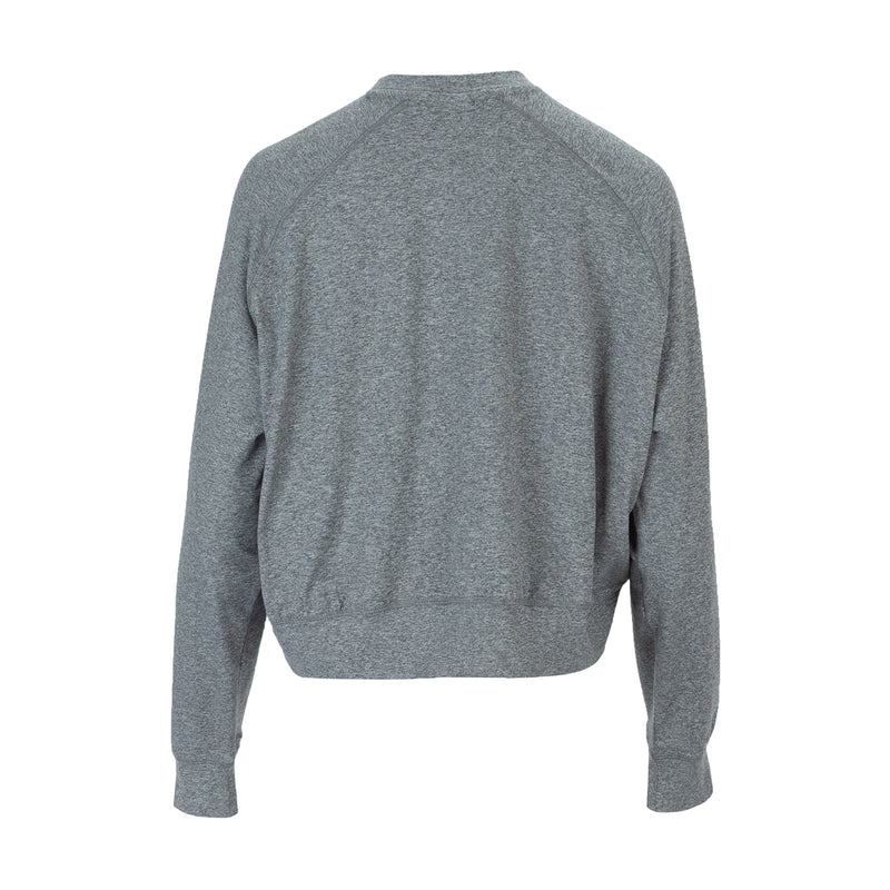 Charcoal heather oversized long-sleeve top back view, crew neck, ribbed cuffs