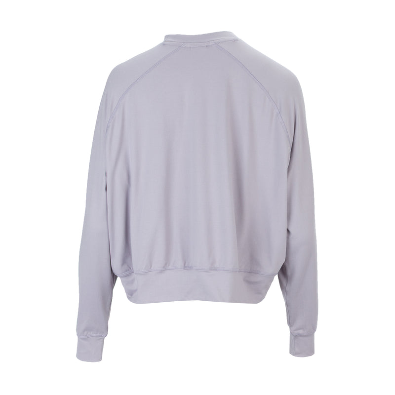 Oversize long-sleeve top in light violet, back view, crew neck, raglan sleeves