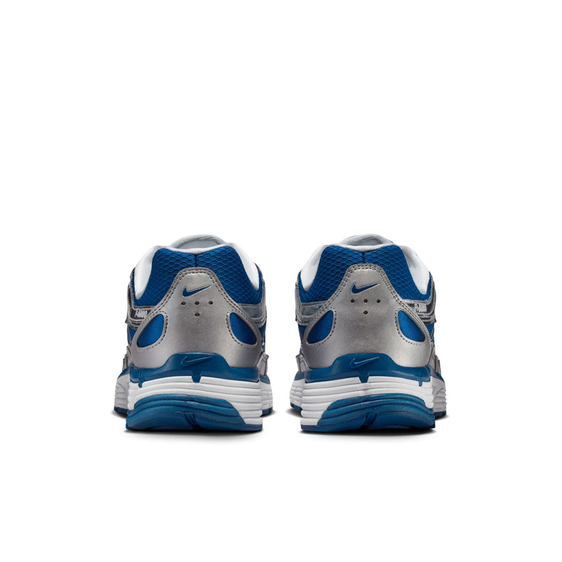 Men's blue-and-silver sneakers with rear heel tab and stacked rubber sole