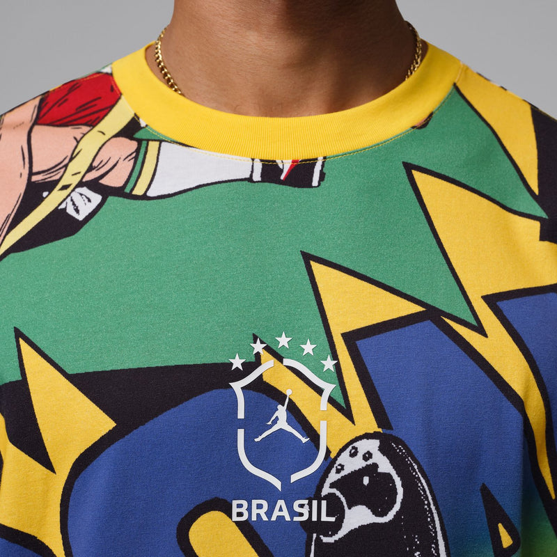Men's graphic crewneck T-shirt with “BRASIL” logo and stylized dog illustration