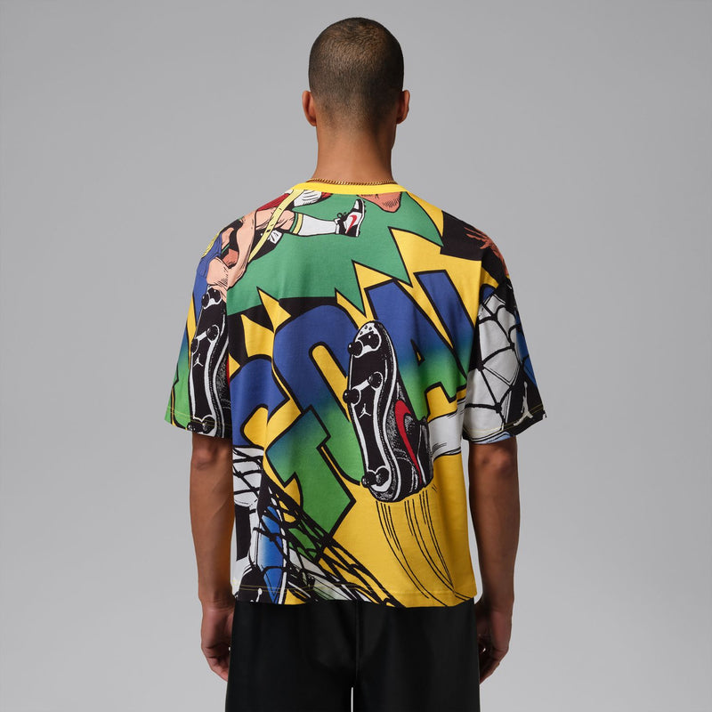 Men's multicolor graphic crewneck T-shirt back view with short sleeves