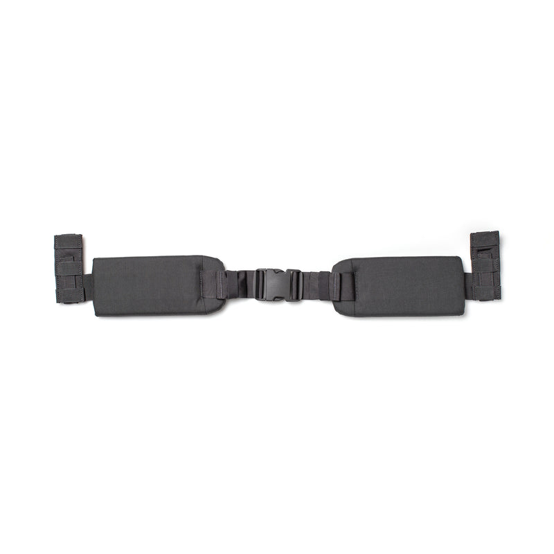 The Padded Hip Belt, essential for rucksack comfort, features a central buckle and side straps, shown flat on a white background. It enhances support and comfort during rucking.