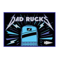 Illustration of a blue backpack with "Bad Rucks" text, lightning bolts, and a Dad Rucks patch on a black background—featuring the Patch - Fathers Day Anti-Virtual Challenge, ideal for Father's Day or your next rucking event.