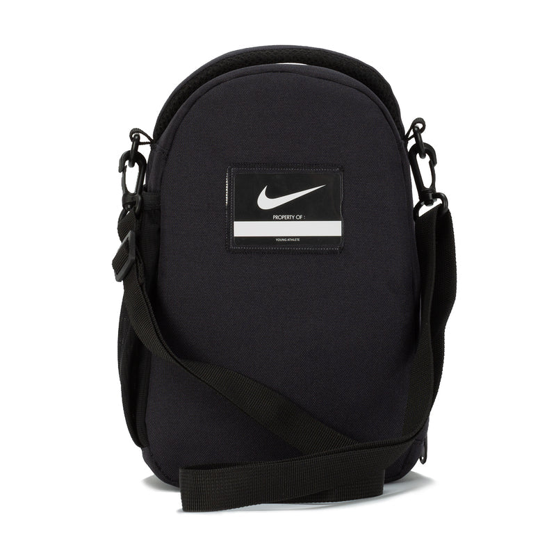 Black patch lunch tote, back view with Nike tag and diagonal strap
