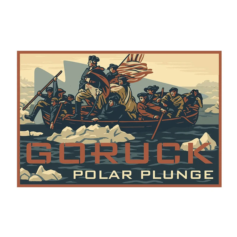 GORUCK Polar Plunge graphic showing a group in colonial attire rowing through icy water.