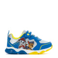 Toddler Paw Patrol sneakers in blue/white/yellow with character graphics and Velcro strap