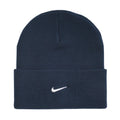 Nike beanie with cuff and white Swoosh logo, dark navy knit