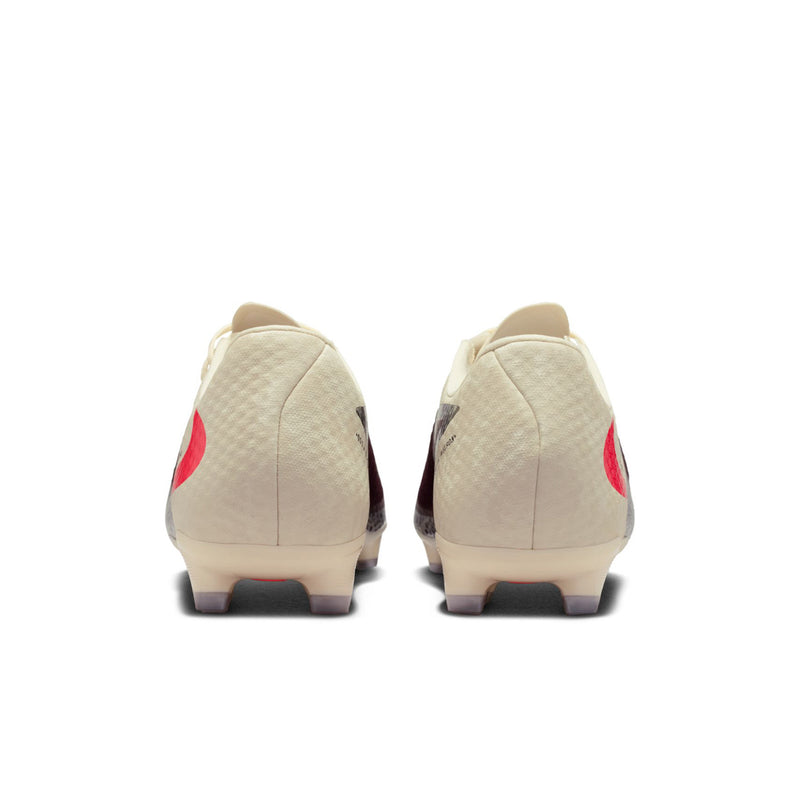 Men's soccer cleats heel view: cream back with burgundy sides and molded traction pods