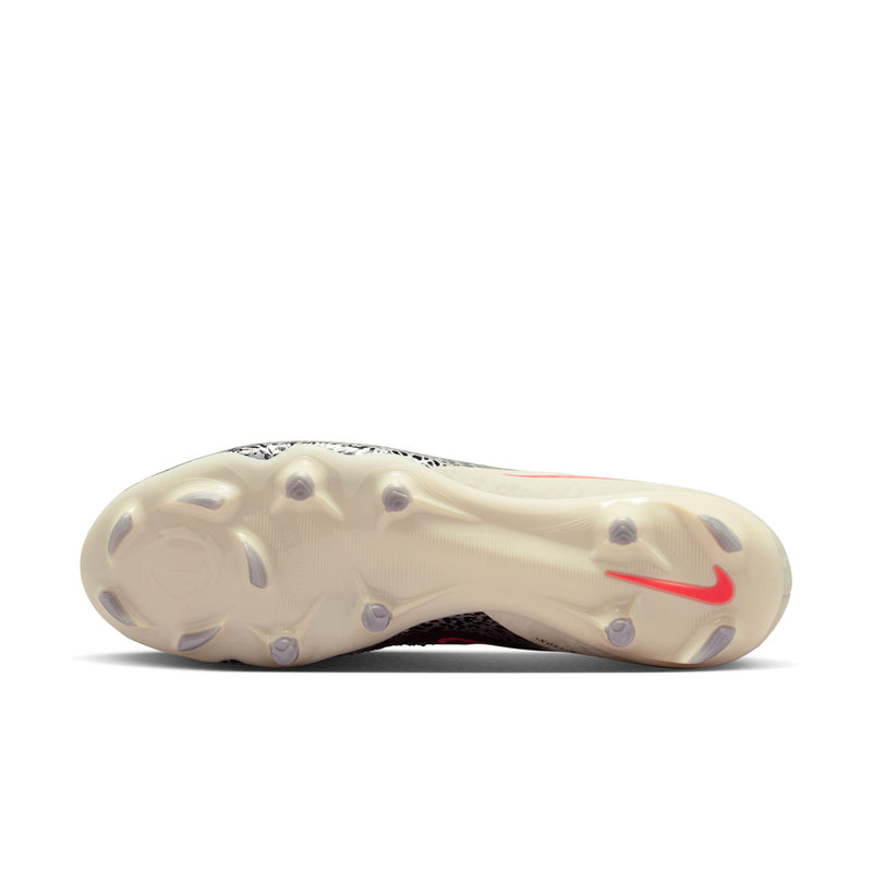 Men's soccer cleat outsole view with beige studs and burgundy forefoot panel