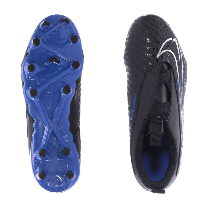 Youth Nike Phantom MG soccer cleats, studded outsole and side strap detail
