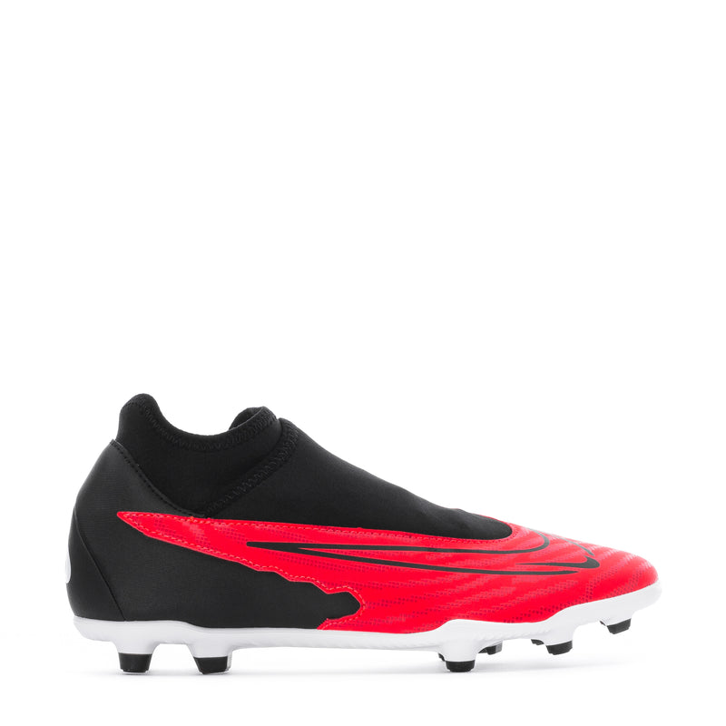 Men's black and red soccer cleat with white studs and swoosh logo
