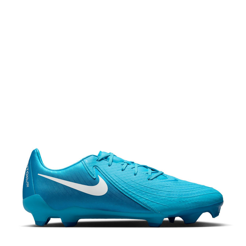 Turquoise blue soccer cleat with white Nike swoosh and lace-up front