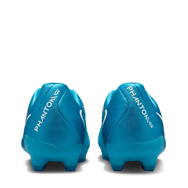 Turquoise blue soccer cleats with PHANTOM heel text and molded stud soles