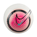 White soccer ball with pink digital graphic, black Nike swoosh, 'Phantom Pitch' text