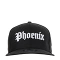 Black baseball cap with white Phoenix logo on front