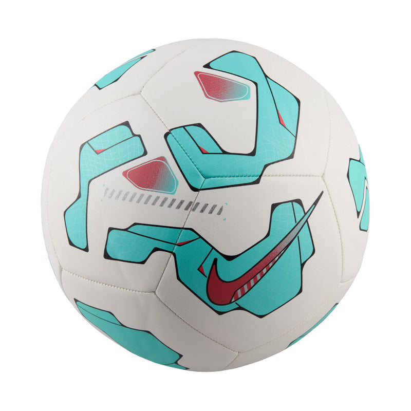 Pitch training soccer ball, white with teal panels, red accents, and swoosh-style logo