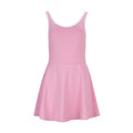 Rose pink sleeveless fit-and-flare dress with white-trim round neckline