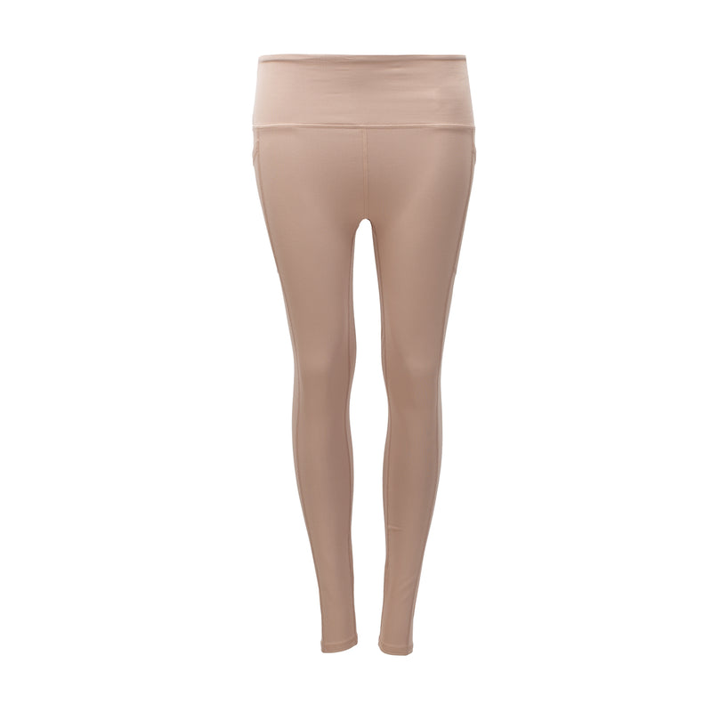 Womens high-waist leggings, light taupe, full-length front view