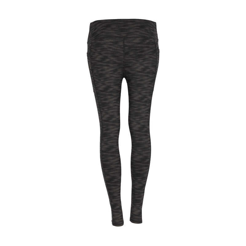 Women's black speckled full-length leggings with elastic waistband