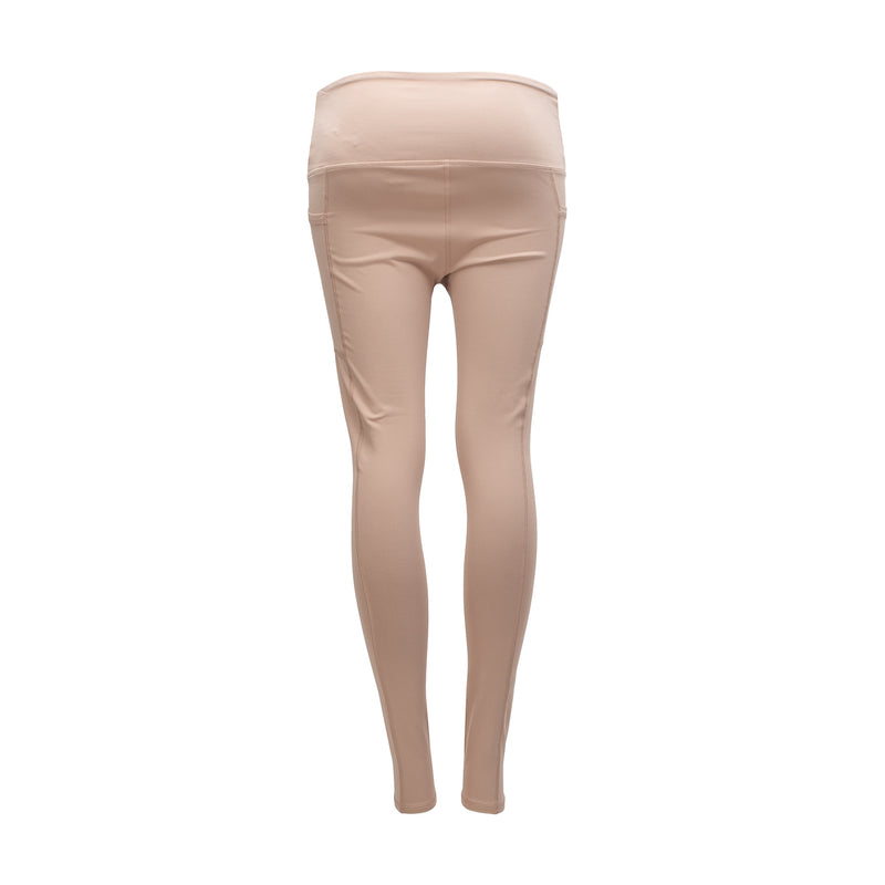 Womens high-waist leggings, light taupe, full-length back view